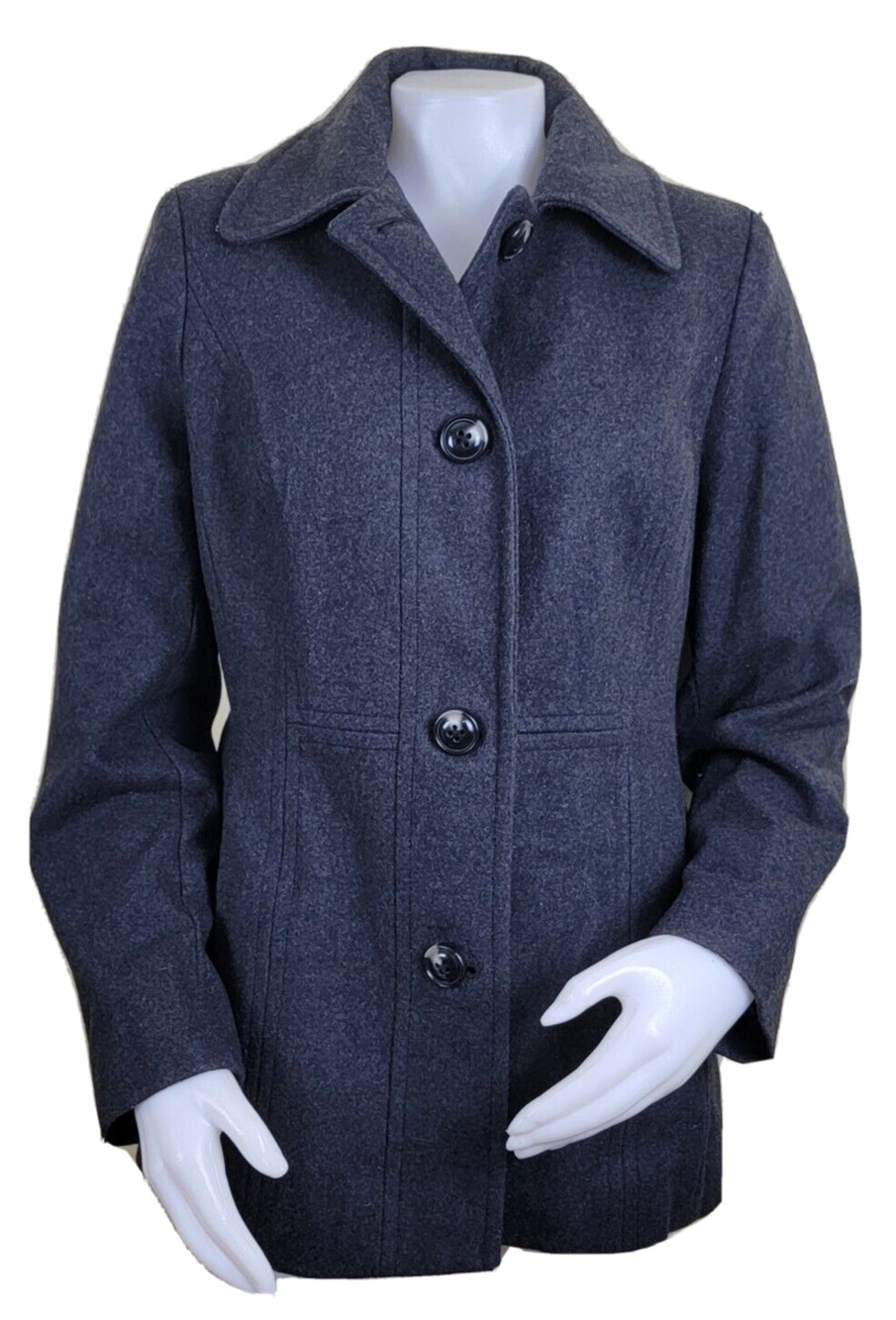 Anne Klein Single Breasted Button Up Large Wool Blend Gray Coat RN#79575
